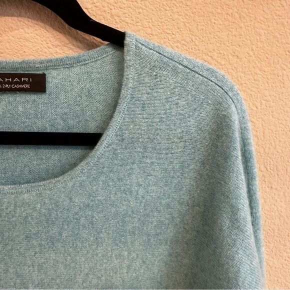 Tahari | L | teal 100% 2 Ply Cashmere Turquoise Pullover Sweater Top - Picture 7 of 7